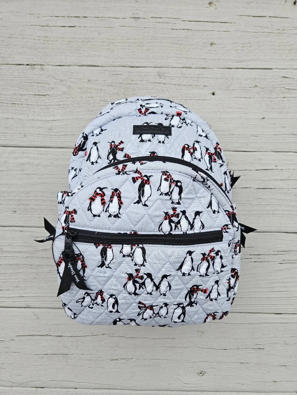 Vera Bradley Small Quilted Backpack Purse - Gray - Playful Penguins